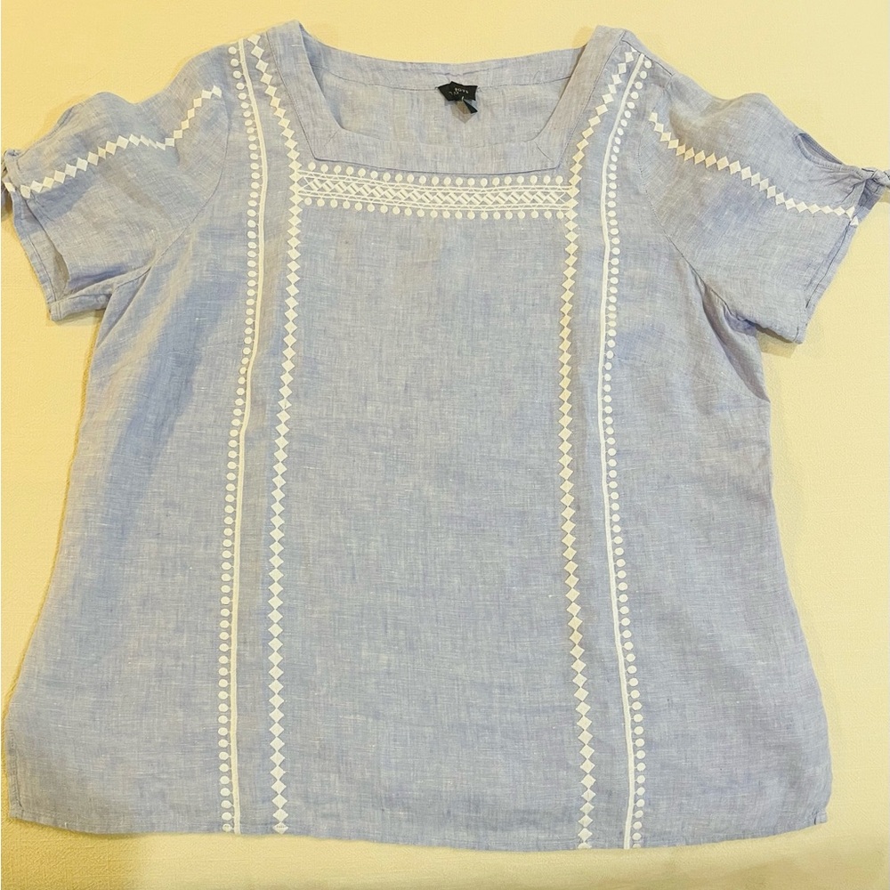 Talbots Light Blue Blouse with White Embroidery